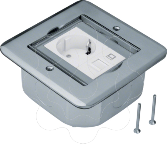 Imagem de Cx chão,ab. janela,quadr 1Schk+RJ45,inox