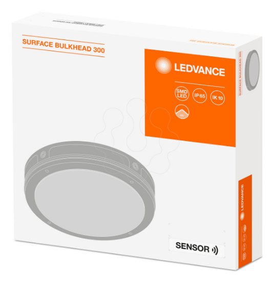 Imagem de SURFACE BULKHEAD 300 SENSOR 15W/4000K WT IP65