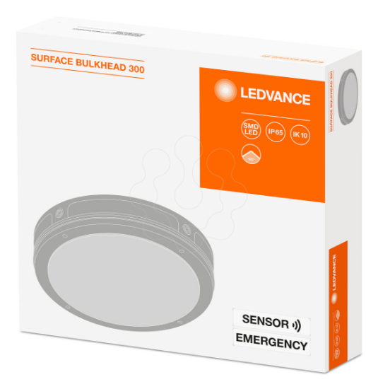Imagem de SURFACE BULKHEAD 300 SENSOR EMERGENCY 15W/3000K BK IP65