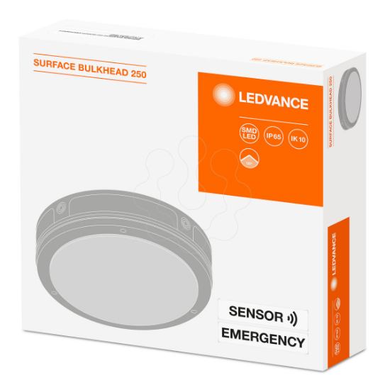 Imagem de SURFACE BULKHEAD 250 SENSOR EMERGENCY 10W/4000K BK IP65