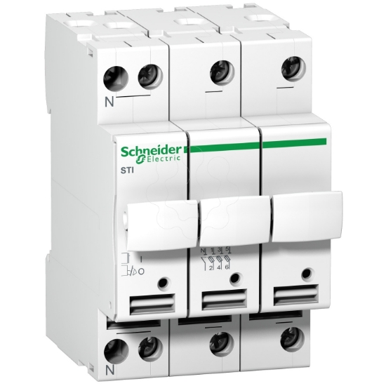 Imagem de Seccionador de fusíveis Acti 9 STI - 3 pólos + N - 25 A - fusíveis 10.3 x 38 mm