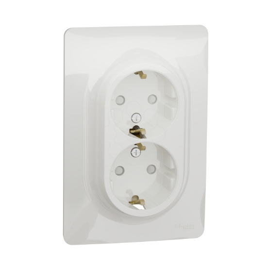 Imagem de Tomada dupla 2P+T  monobloco com obturadores Unica 16A Branco