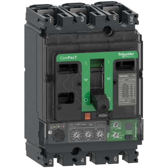 Imagem de Disjuntor ComPacT NSX250B 25kA a 415VAC rele MicroLogic 4.2 Vigi 250A 3 polos 3d