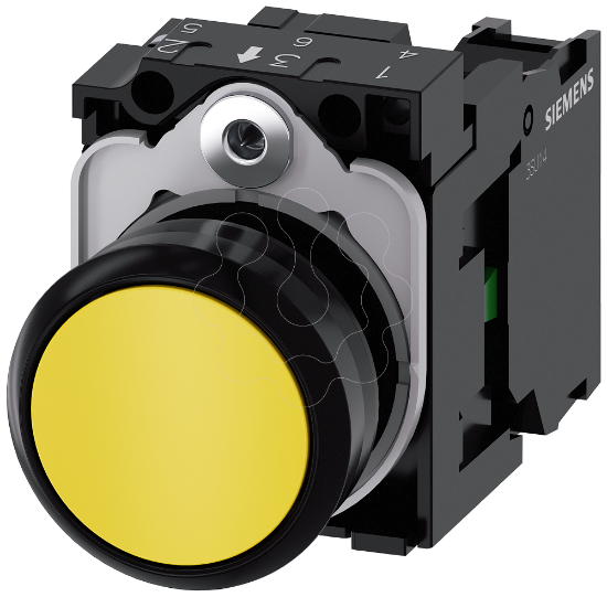 Imagem de Botão de pressão, 22mm, redondo, plástico, amarelo, botão de comando, 1NA+1NF