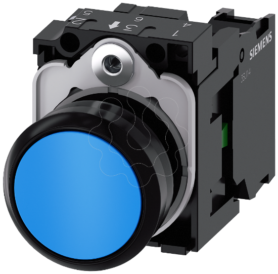 Imagem de Botão de pressão, 22mm, redondo, plástico, azul, 1NA+1NF