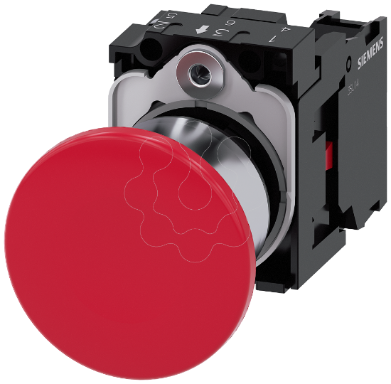 Imagem de Botão cogumelo, 22mm, redondo, metal, brilhante, vermelho, 1NA+1NF