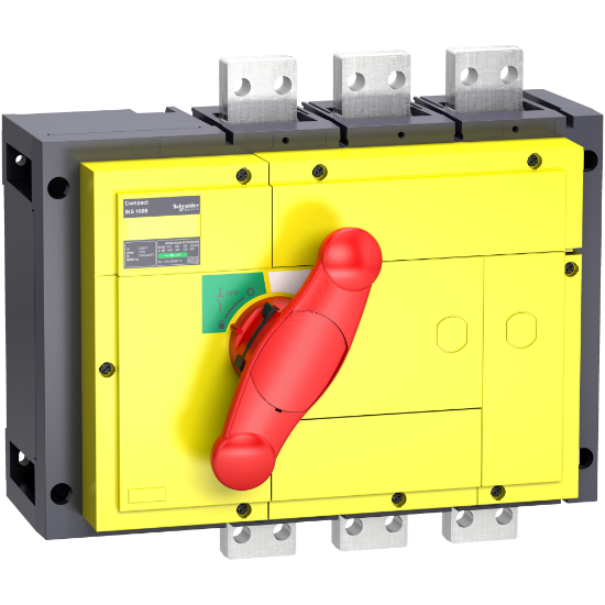 Imagem de switch disconnector Compact INS1250 1250A with red rotary handle and yellow front 3 poles