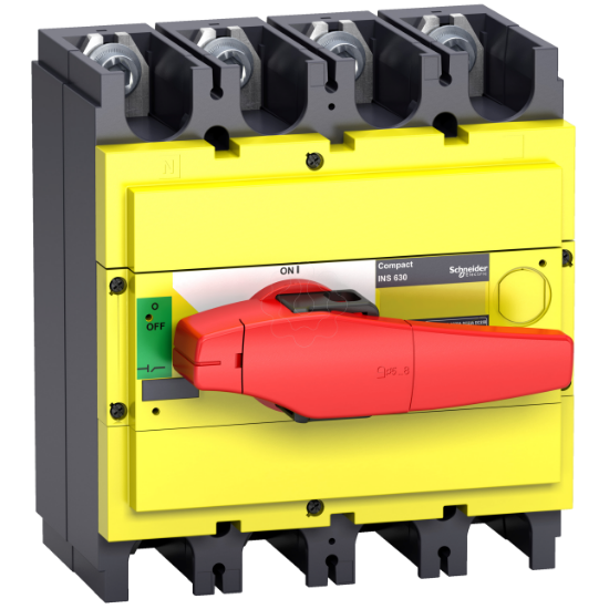 Imagem de interruptor seccionador Interpact INS400 4P punho vermelho/face frontal amarela