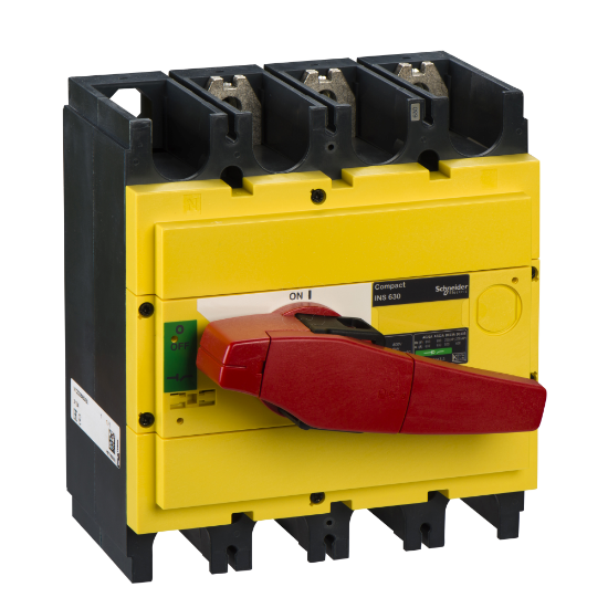 Imagem de interruptor seccionador Interpact INS630 3P punho vermelho/face frontal amarela