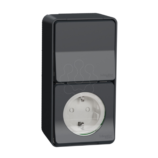 Imagem de Mureva Styl - Tomada 2P+T monobloco com obturadores + Comutador de escada - saliente - IP55 - 16A / 10A - Cinzento