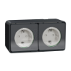 Imagem de Tomada 2P+T monobloco dupla com obturadores Mureva Styl horizontal pre cabladas saliente IP55 16A Cinzento