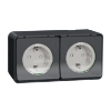 Imagem de Tomada 2P+T monobloco dupla com obturadores Mureva Styl horizontal pre cabladas saliente IP55 16A Cinzento