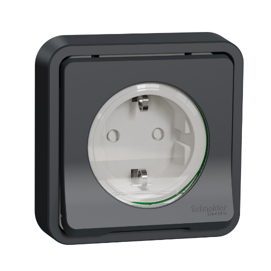 Imagem de Tomada 2P+T monobloco com obturadores Mureva Styl encastrar IP55 16A Cinzento