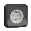 Imagem de Tomada 2P+T monobloco com obturadores Mureva Styl encastrar IP55 16A Cinzento
