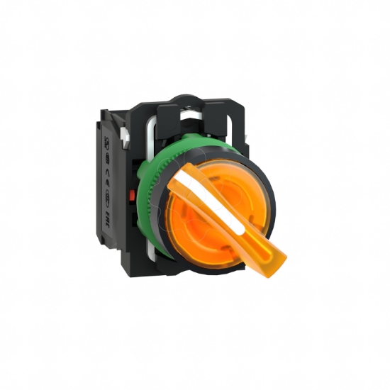 Imagem de Interruptor selector iluminado amarelo o 22 manipulo 2 posicoes - 240 v-1no+1nc