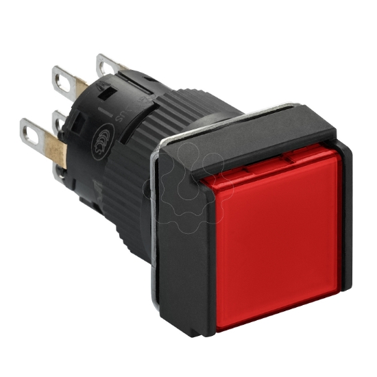 Imagem de Illuminated monolithic push button Harmony XB6E square red pushbutton O 16 flush spring return 24 VDC polarised 2CO