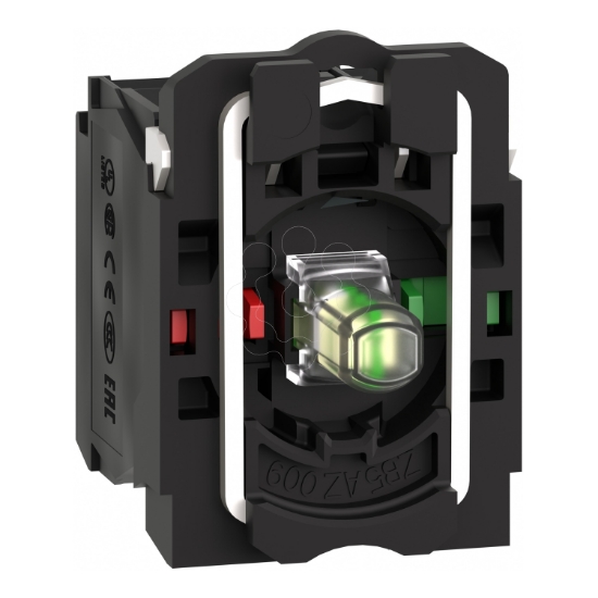 Imagem de Corpo/contacto completo e bloco luminoso Harmony XB5 plastico branco LED universal corpo/colar de fixacao 1NO + 1NC 24V AC/DC