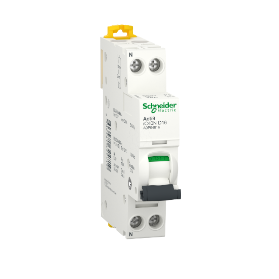 Imagem de Acti9 iC40N   Disjuntor   1P+N   16A   Curva D   6000A IEC 60898 1   10 kA IEC 60947 2