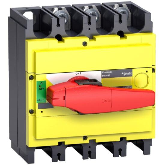 Imagem de interruptor seccionador Interpact INS500 3P punho vermelho/face frontal amarela