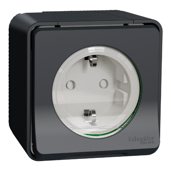 Imagem de Tomada 2P+T com obturadores Mureva Styl saliente ligadores parafuso IP55 16A Cinzento
