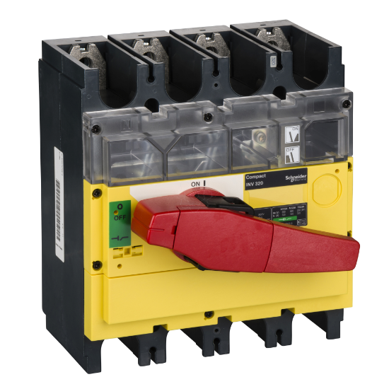 Imagem de interruptor seccionador Interpact INV 320 4P punho vermelho/face frontal amarela