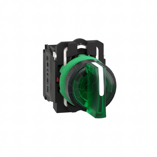 Imagem de Interruptor iluminado selector plastico verde o22 3 posicoes permanecer posto 24 v ac / dc um no + 1 nc
