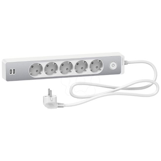 Imagem de Unica extend - Schuko trailing lead - 5 gangs - with USB port - aluminium/white