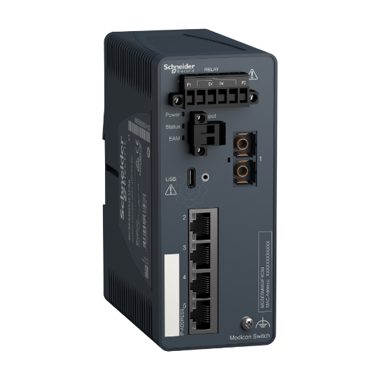 Imagem de Modicon Managed Switch - 4 portos para cobre + 1 porto para fibra optica monomodo
