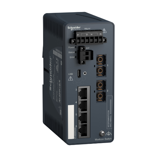 Imagem de Modicon Managed Switch - 4 portos para cobre + 2 ports para fibra optica monomodo