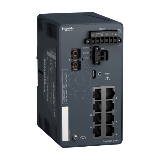 Imagem de Modicon Managed Switch - 8 portos para cobre + 1 port para fibra optica monomodo