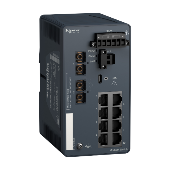 Imagem de Modicon Managed Switch - 8 portos para cobre + 2 ports para fibra optica multimodo - Duro