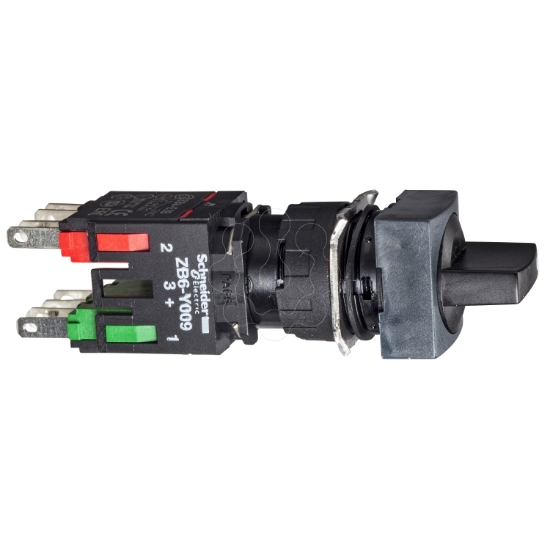 Imagem de Complete selector switch Harmony XB6 black square O 16 3 position stay put 1NO+1NC