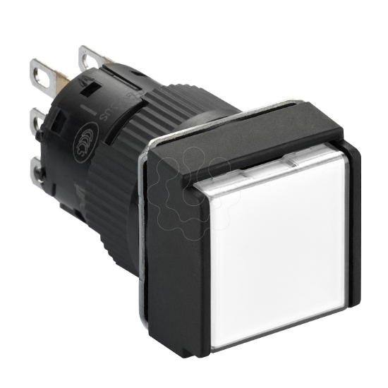 Imagem de Illuminated monolithic push button Harmony XB6E square white pushbutton O 16 flush spring return 24 VDC polarised 1CO