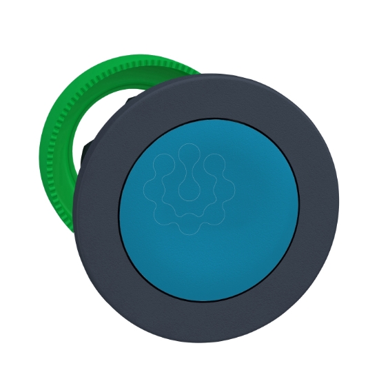 Imagem de Toque  botao flush  cabeca de casal azul