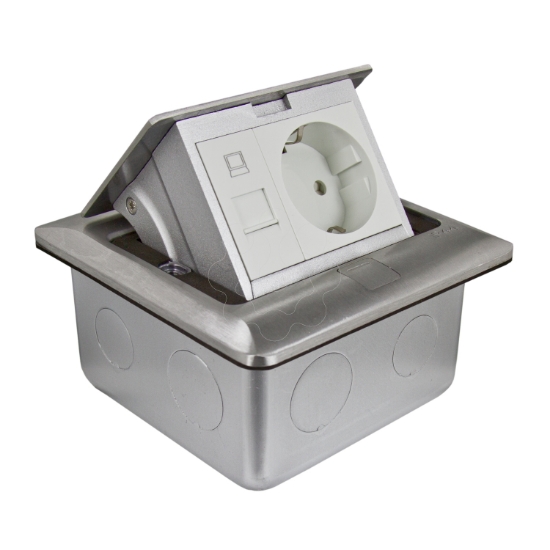 Imagem de Nova Unica System - Caixa de chao S  - 3 Modulos - Tomada Corrente + Tomada RJ45