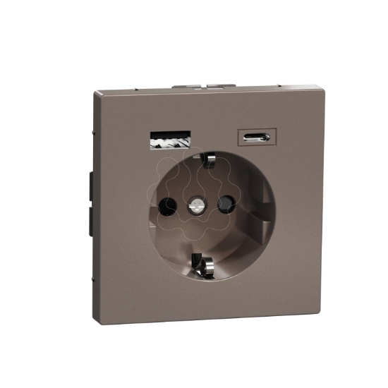 Imagem de D-Life - Tomada 2P+T + carregador USB 2.0 + USB 3.1 - 3A - Metal Mocca