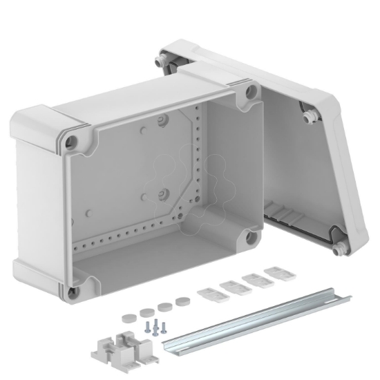 Imagem de Caixa vazia com calha DIN 2069 286x202x125, PC, cinzento claro, 7035