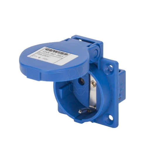 Imagem de Tomada Fixa SCHUKO 10° 2P+T 16A 230V IP54 50x50 c/Tampa Azul