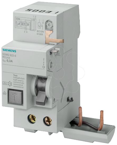Imagem de Bloco diferencial, 2 pólos, tipo A, In: 40 A, 30 mA, Un CA: 230 V, para 5SY