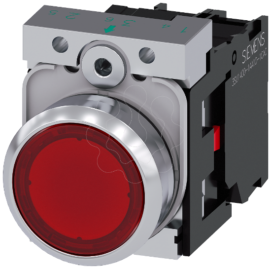 Imagem de Botão de pressão iluminado, 22 mm, redondo, metal, alto brilho, vermelho,1NF, com LED