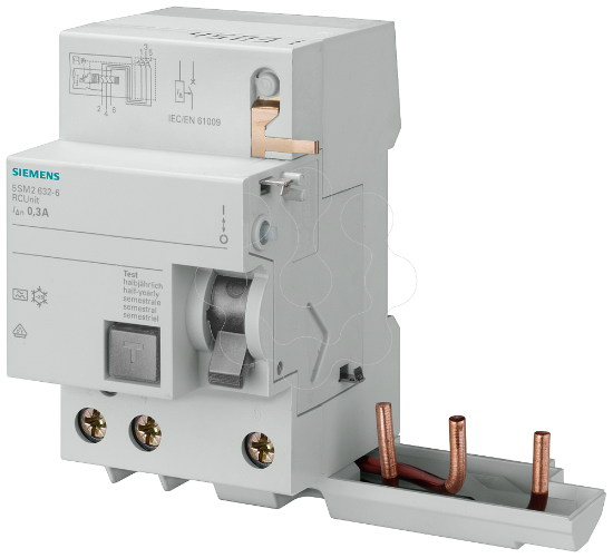 Imagem de Bloco diferencial, 3 pólos, tipo CA, In: 40 A, 30 mA, Un CA: 400 V, para 5SY