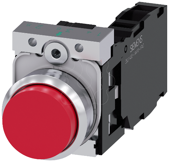 Imagem de Botão de pressão, 22mm, redondo, metal, alto brilho, vermelho, 1NA+1NF