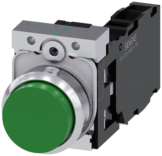 Imagem de Botão de pressão, 22mm, redondo, metal, alto brilho, verde, 1NA+1NF