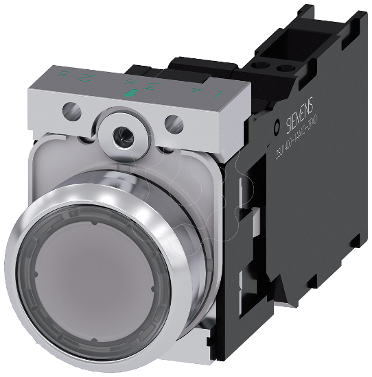 Imagem de Botão de pressão iluminado, 22mm, redondo, metal, alto brilho, transparente, 1NA+1NF, com LED