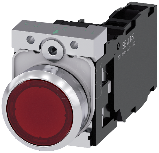 Imagem de Botão de pressão iluminado, 22 mm, redondo, metal, vermelho, 1NA+1NF, com LED