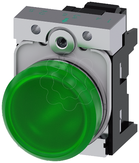 Imagem de Sinalizador luminoso, 22 mm, redondo, metal, alto brilho, verde, LED CA 110 V