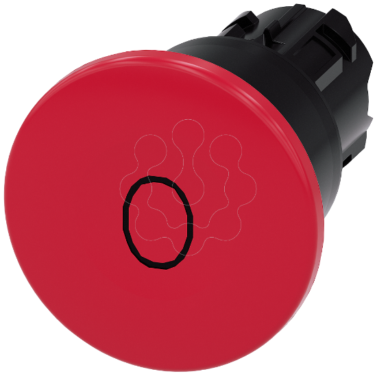 Imagem de Botão cogumelo, 22 mm, redondo, plástico, vermelho, inscrição: O, 40 mm