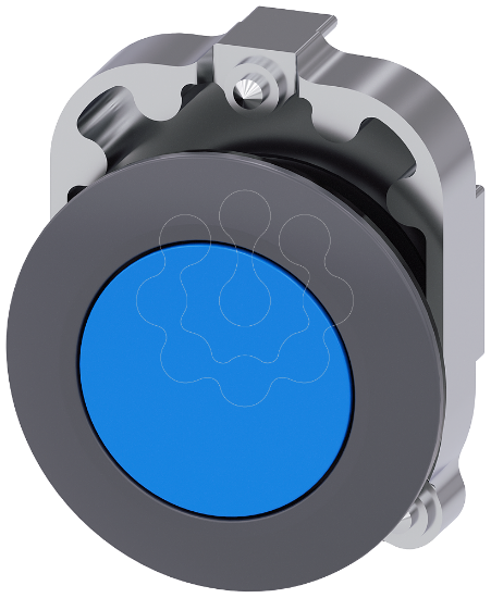 Imagem de botão, 30 mm, redondo, metal, mate, azul, anel frontal para montagem plana