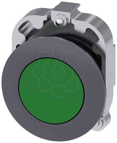 Imagem de botão, 30 mm, redondo, metal, mate, verde, anel frontal para montagem plana