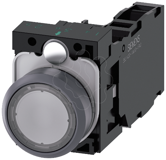 Imagem de Botão iluminado, 22 mm, redondo, anel frontal metálico, transparente, plano, 1NA+1NF